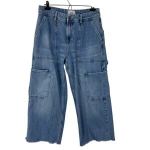 BDG Urban Outfitters Baggy Wide Leg Cropped Cargo Jeans 28 Blue